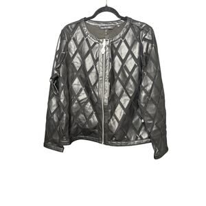 Colleen Lopez Quilted Faux Leather Metallic Jacket Women’s Size M Cropped Zip